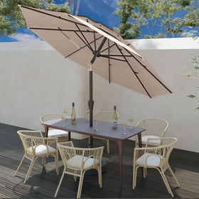 Patio Kingdom 10ft umbrella side view with crank for easy tilt adjustments.
