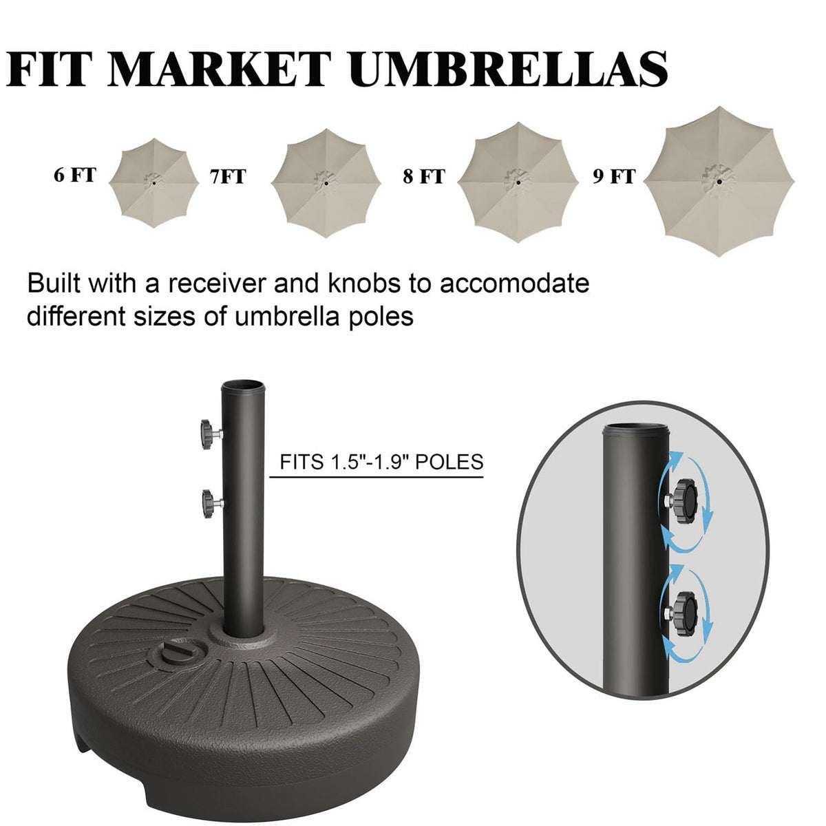 Patio Kingdom heavy-duty HDPE base resists rust and weathering for year-round use.