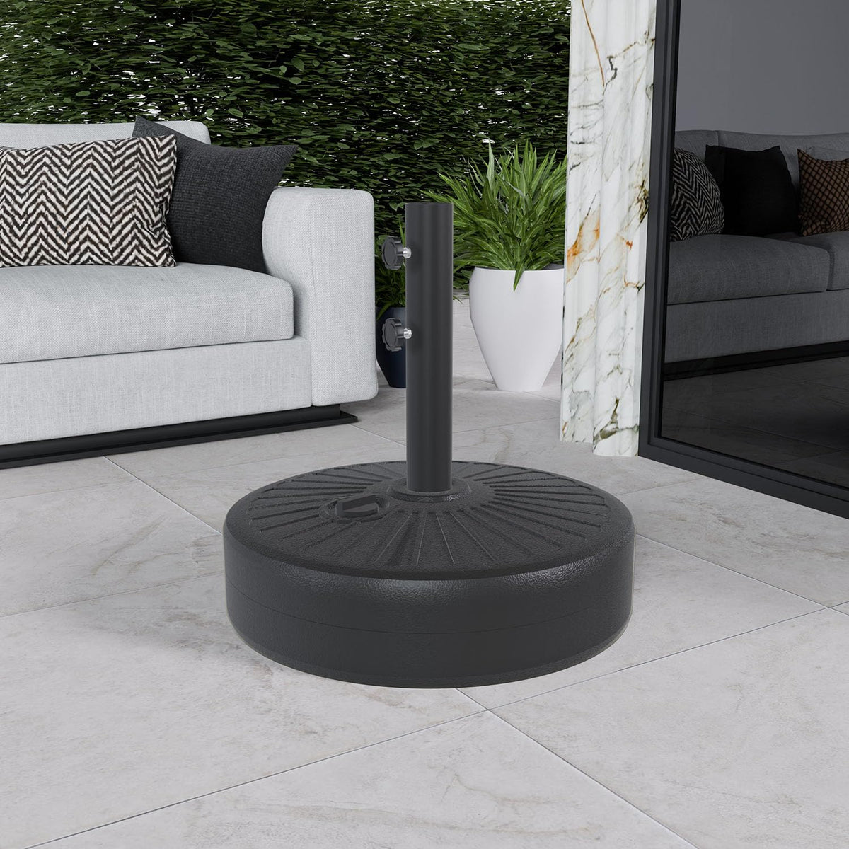 Patio Kingdom 22L base water-filled design for stable poolside shade.