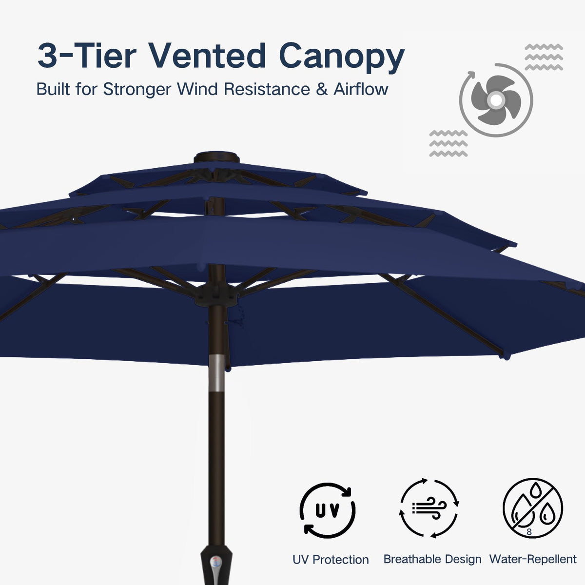 Patio Kingdom 3-tier canopy improves ventilation and cooler shade.