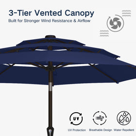 Patio Kingdom 3-tier canopy improves ventilation and cooler shade.