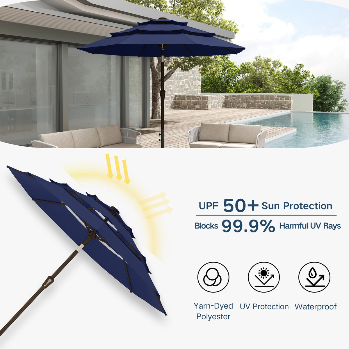 Patio Kingdom 10FT coverage shades 6-8 people comfortably.