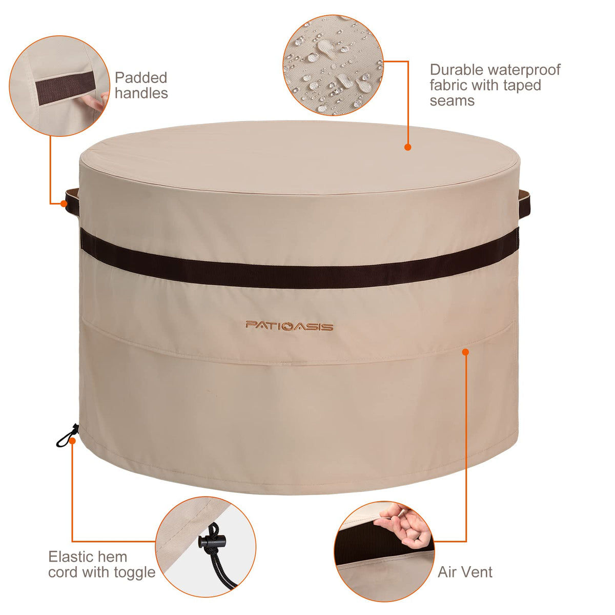 PATIOASIS adjustable drawstrings provide snug, wind-resistant fit.