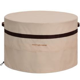 PATIOASIS 36-inch round fire pit cover protects from rain and dust.