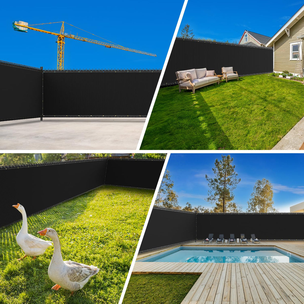 Patiobay black outdoor fence screen blends with garden aesthetics.