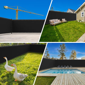 Patiobay black outdoor fence screen blends with garden aesthetics.
