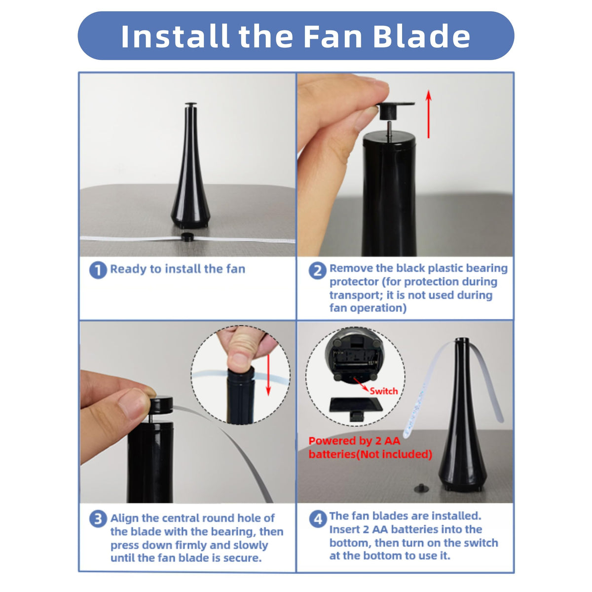 PATIOSIR tabletop fan with batteries on a table for meals.