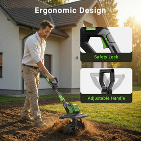 Patoolio 20V tiller lightweight design enables easy transport.