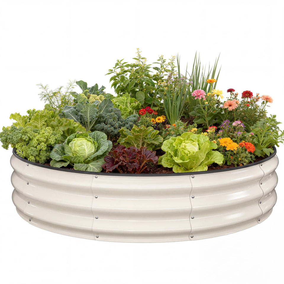 Pattiumo galvanized round bed assembly shows sturdy, rust-resistant outdoor framing.