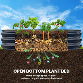 Pattiumo open-bottom bed viewed from the side showing drainage and root access.