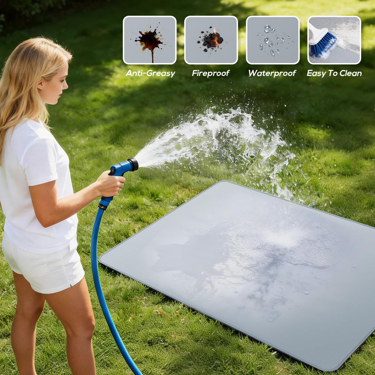 PAWBOSE indoor-outdoor use flexible mat ideal for patios, fire pits, or indoor hearths.