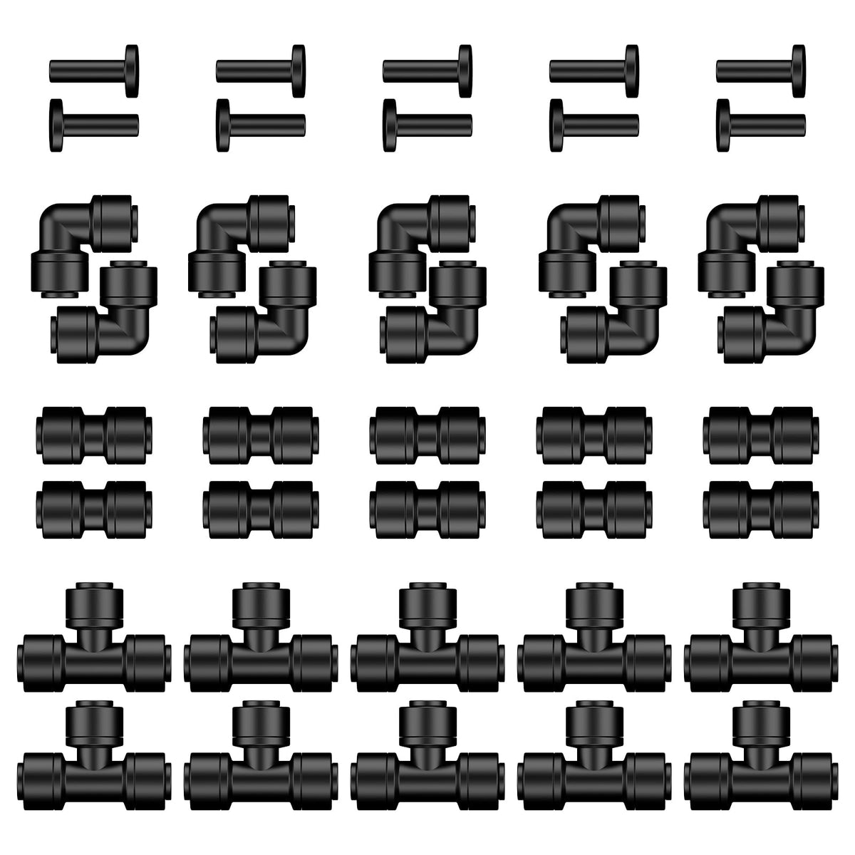 Pawfly 40 Pcs quick connect tee connectors for 1/4 inch tubing, simple layout.