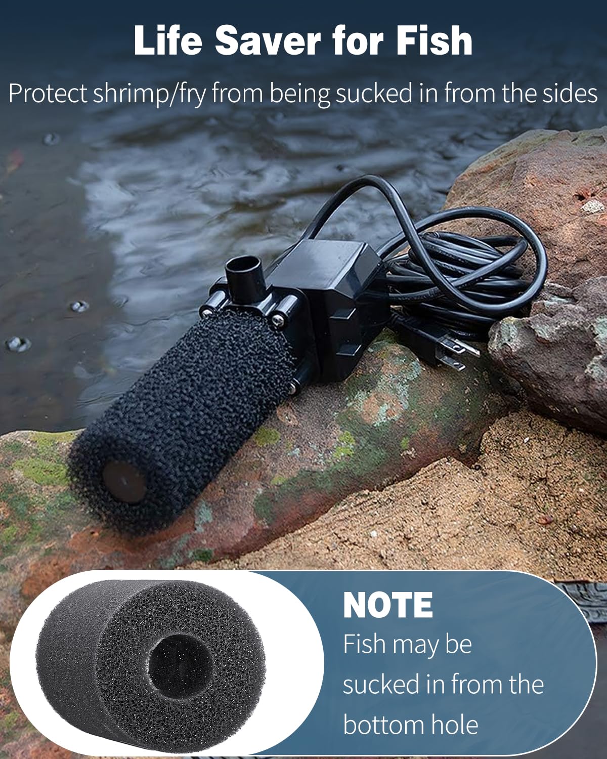 Pawfly pond pump sponge dual-hole design promotes steady flow.