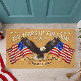 PaxNotunnxa America 250th Anniversary doormat with bald eagle and stars for festive entryway.
