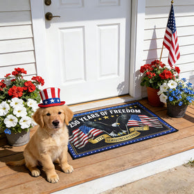 PaxNotunnxa patriotic entryway rug in black tones enhances holiday ambiance