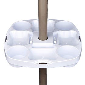 PayandPack Myard umbrella tray-assembly shows a stable, hands-free outdoor setup