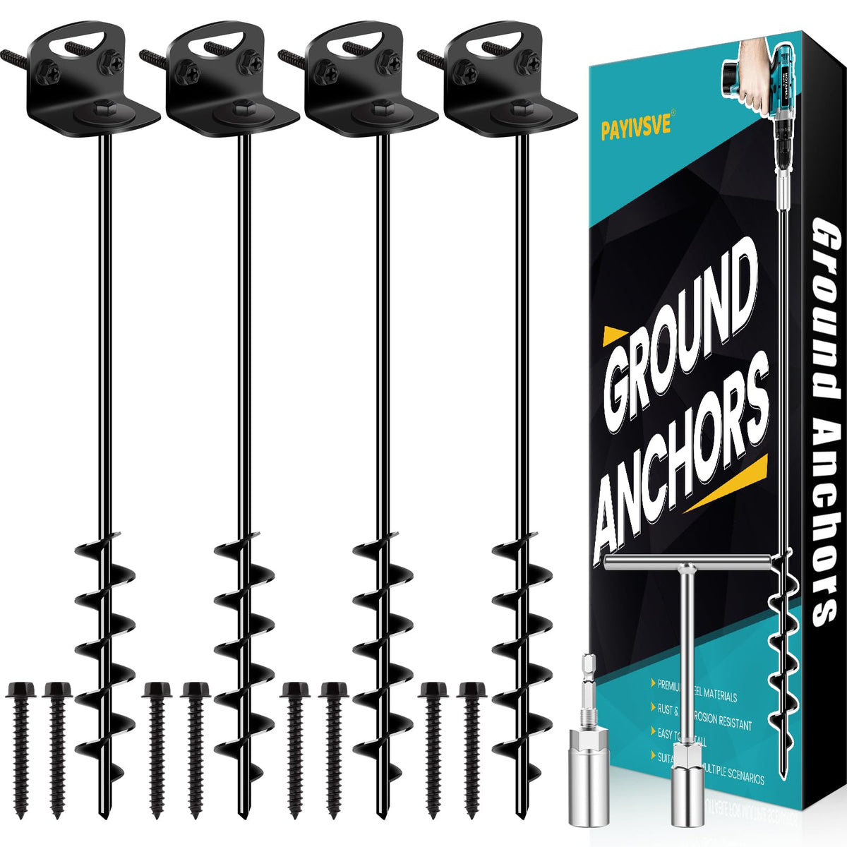 Payivsve 25-inch ground anchor with wider blades for stronger grip in soil.