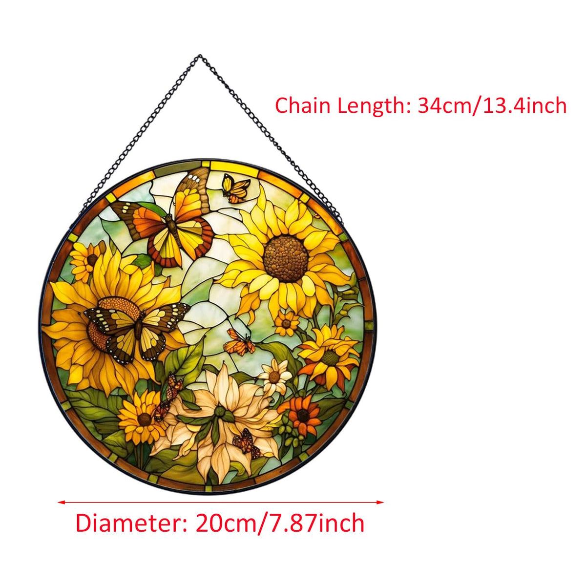 Payutou sunflower butterfly detail stained glass, vivid colors for outdoor or indoor accents.