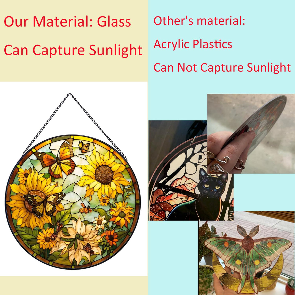 Payutou sunflower suncatcher with 34 cm chain, easy window hanging.