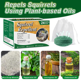 Pblovylu Squirrel Repellent Ball closeup shows plant-based ingredients for pet-safe use.
