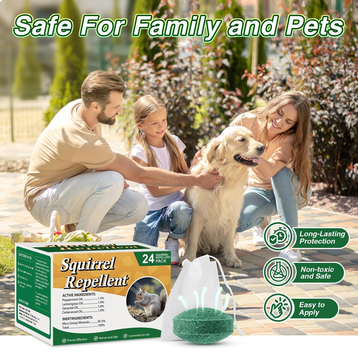 Pblovylu Squirrel Repellent Ball dispersion demonstrates scent-based deterrent in action.