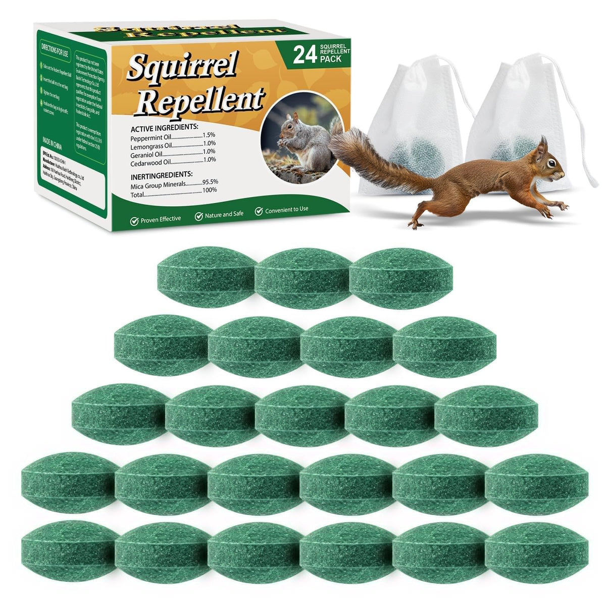 Pblovylu Squirrel Repellent Ball packaging highlights a safe, long-lasting garden solution.