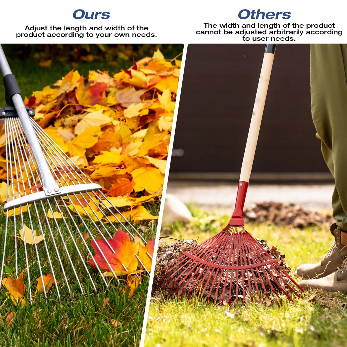 PEAKCLOUDS fan-shaped rake for multi-surface debris collection without turf damage
