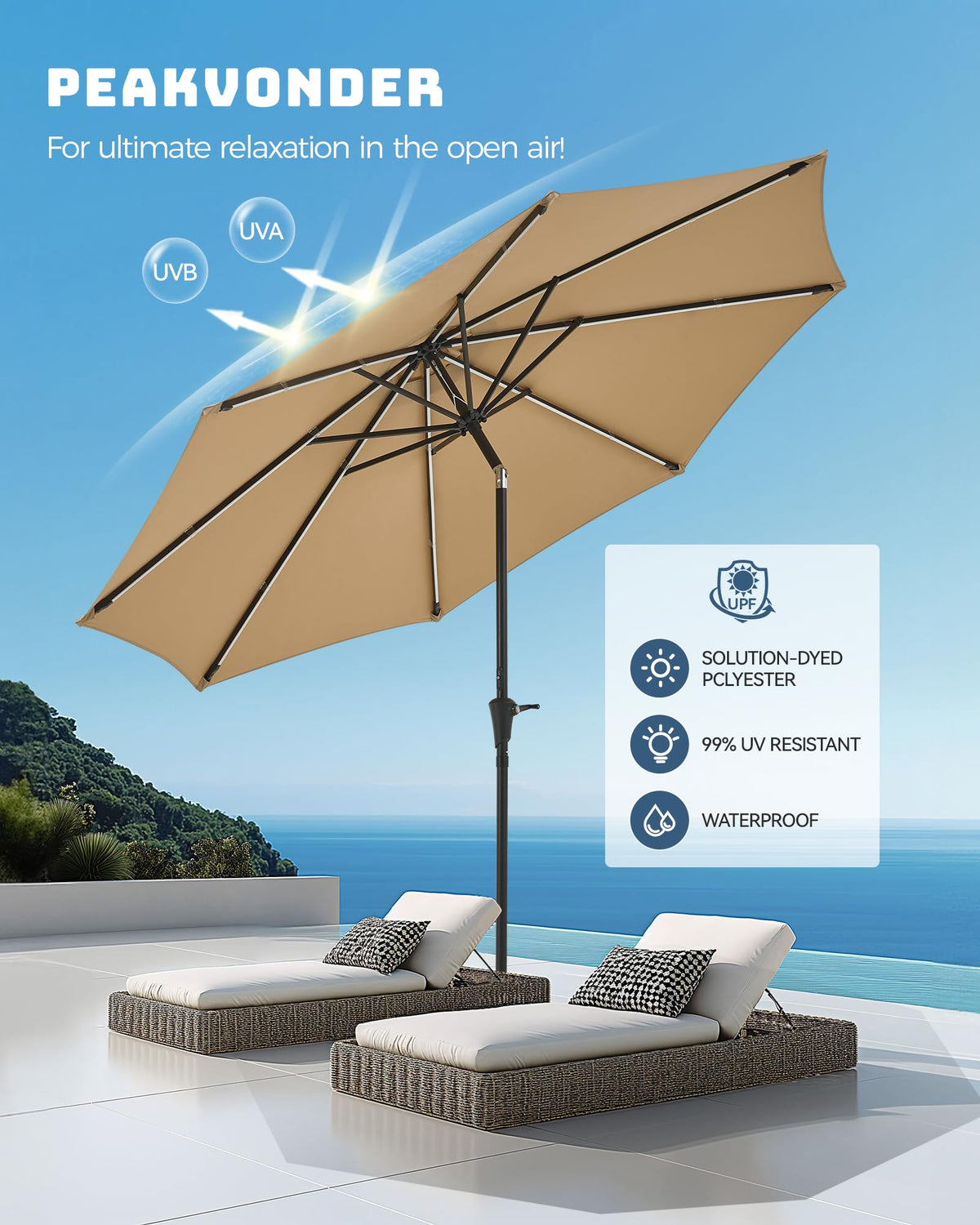Peakvonder wind-resistant frame and vented canopy handle breezy outdoor spaces.