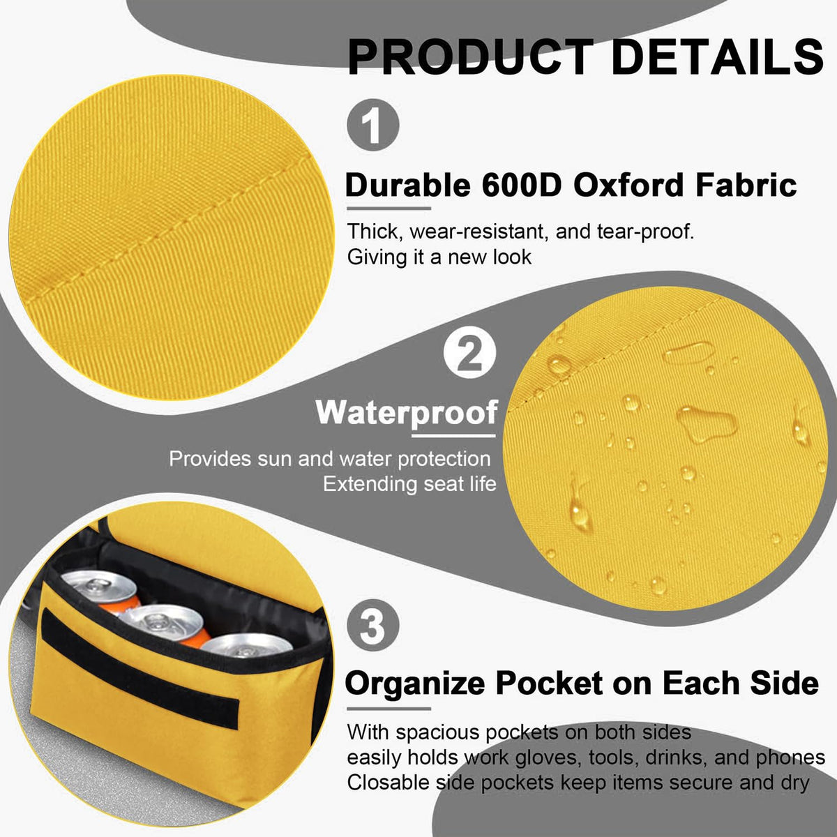 PEATOVIE back pockets add extra storage for tools when mowing.