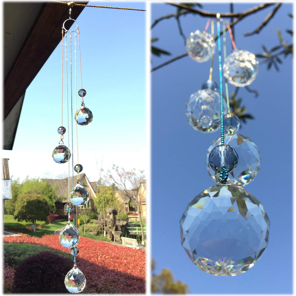 PEDOBO Crystal Ball Prisms Suncatcher decor lights up a garden with rainbow reflections.