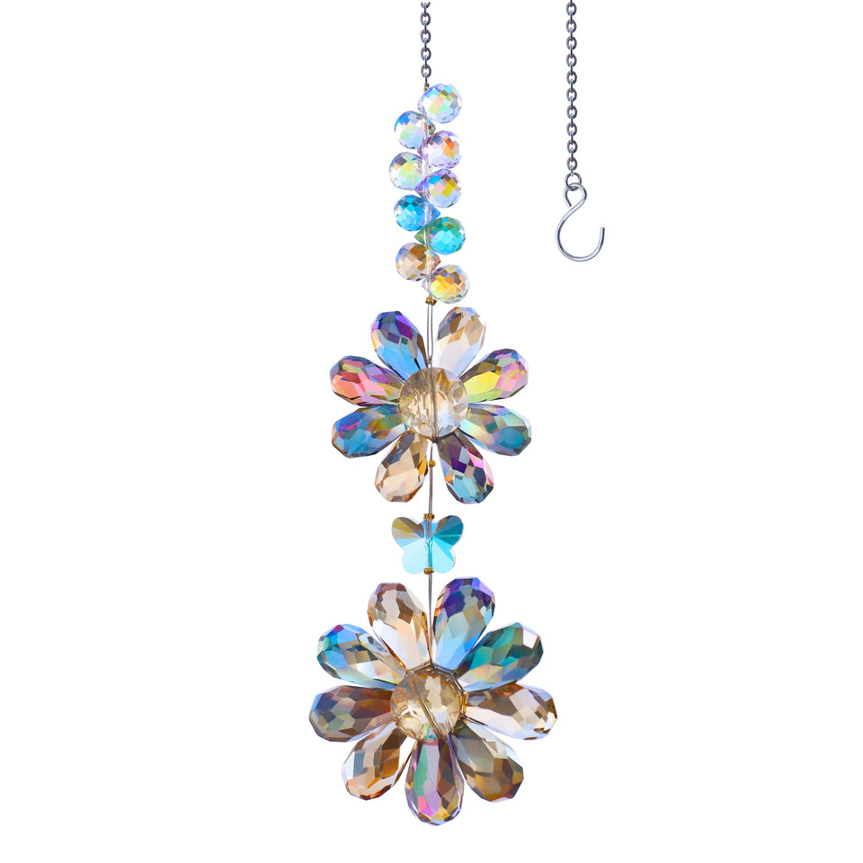 PEDOBO crystal flower suncatcher in window casting rainbow light