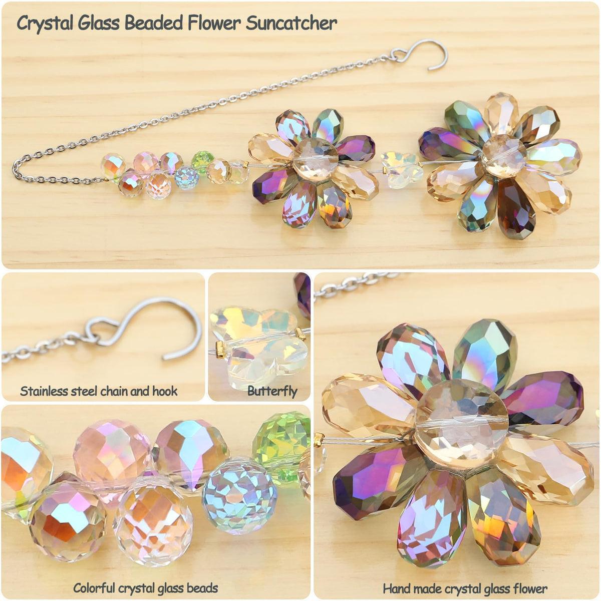 PEDOBO rainbow-maker crystal daisy projects vivid beams in sun