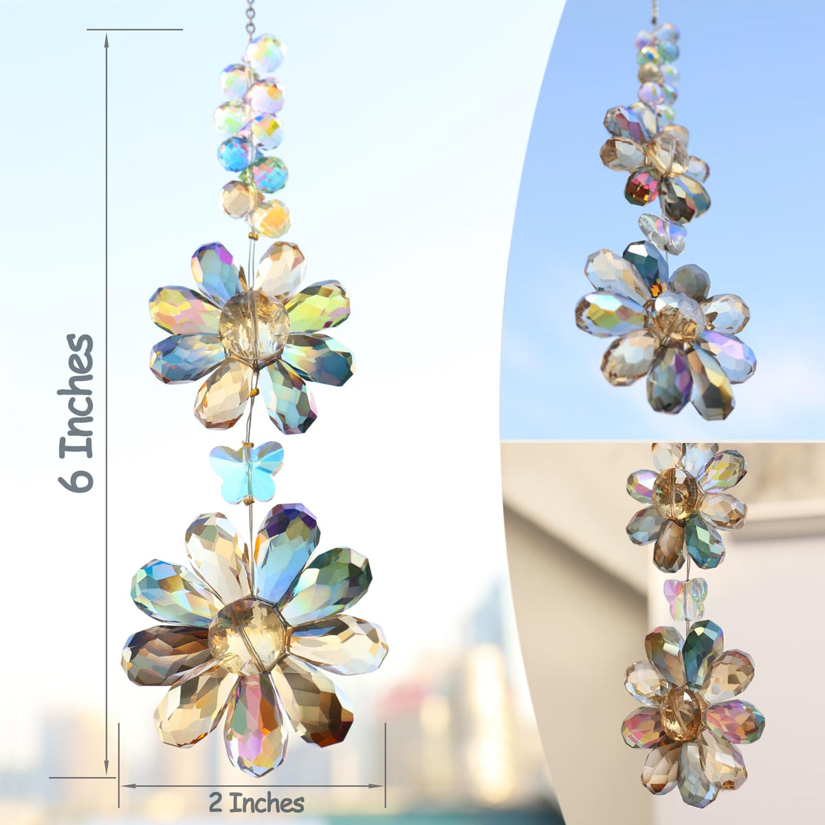 PEDOBO crystal flower suncatcher offers two sizes for flexible display