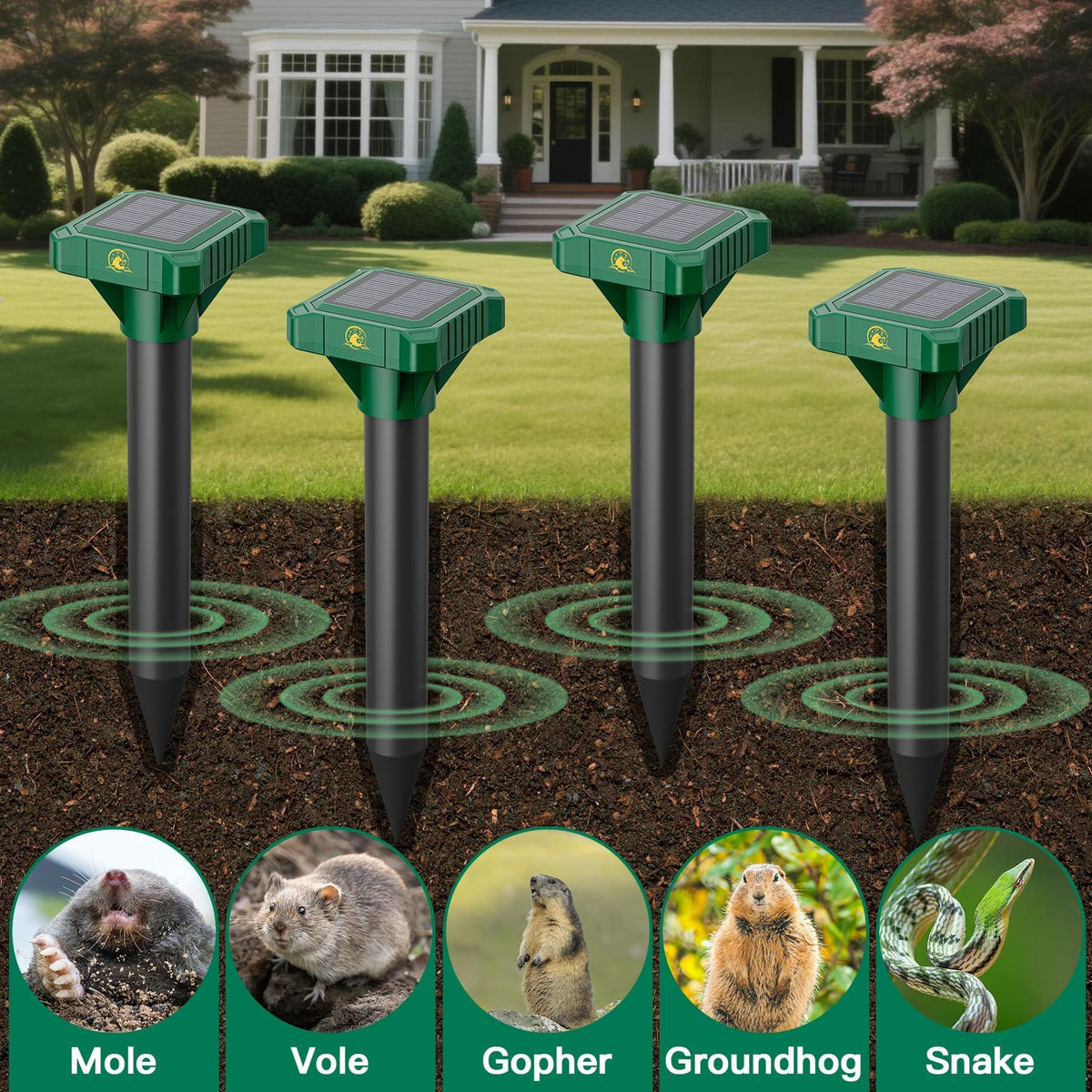 Peepst mole deterrent stake side view showcasing sleek design and setup
