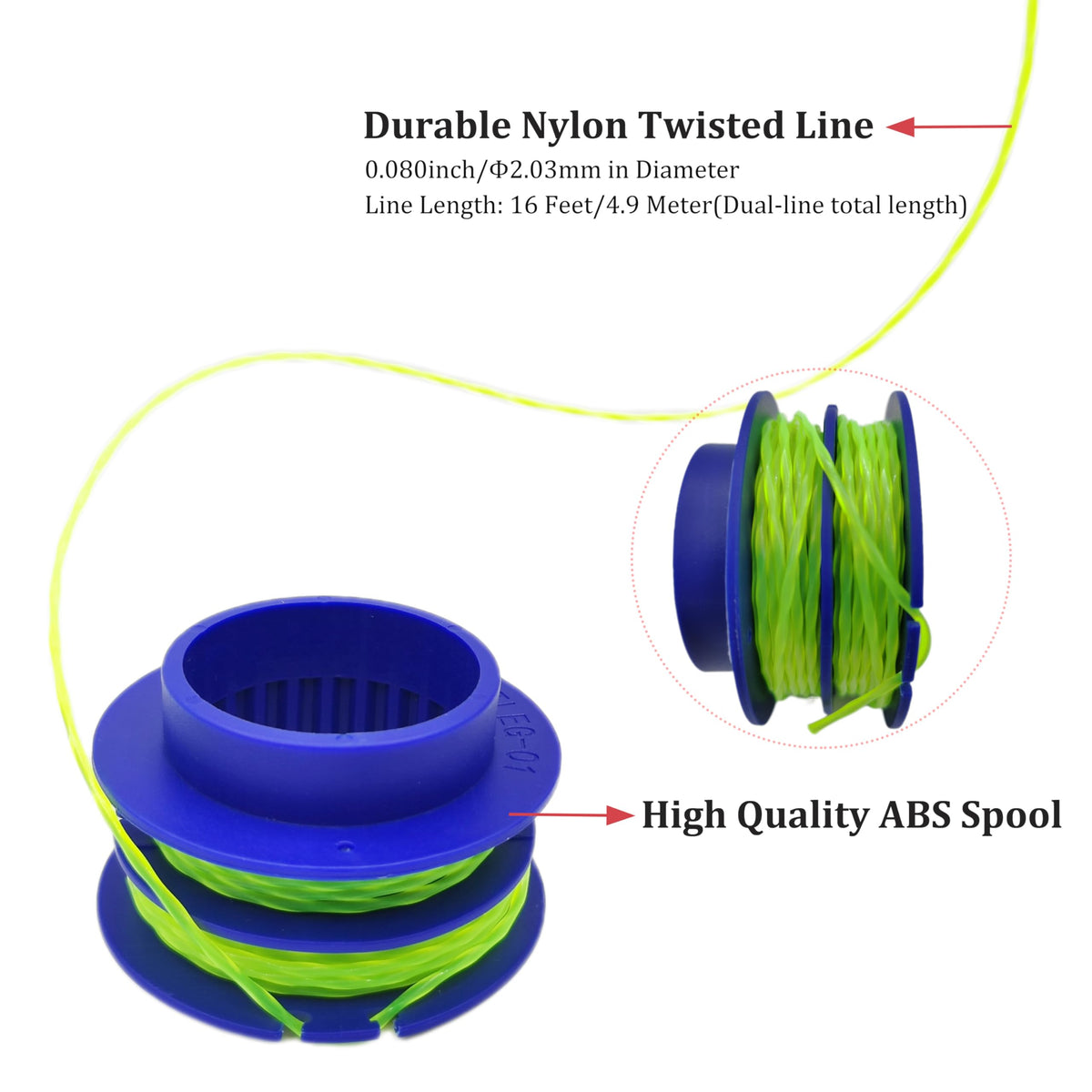 PEHUAP pre-wound twisted line for fast, tool-free replacement.