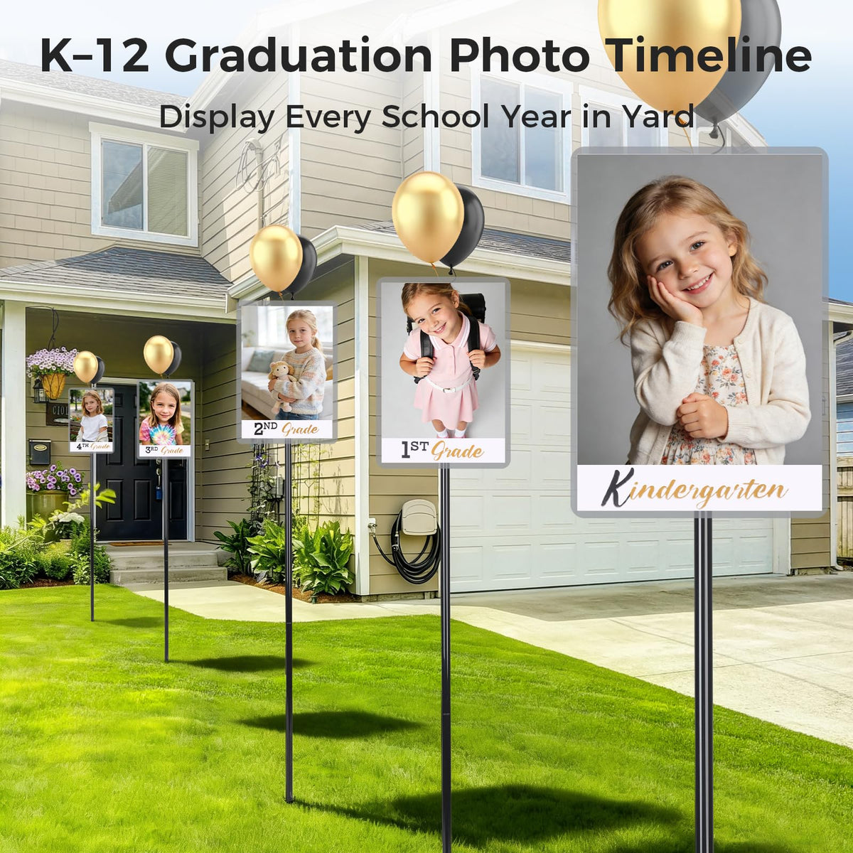 PEJOURI K12 timeline yard sign showcases full school journey for a memorable graduation decor.