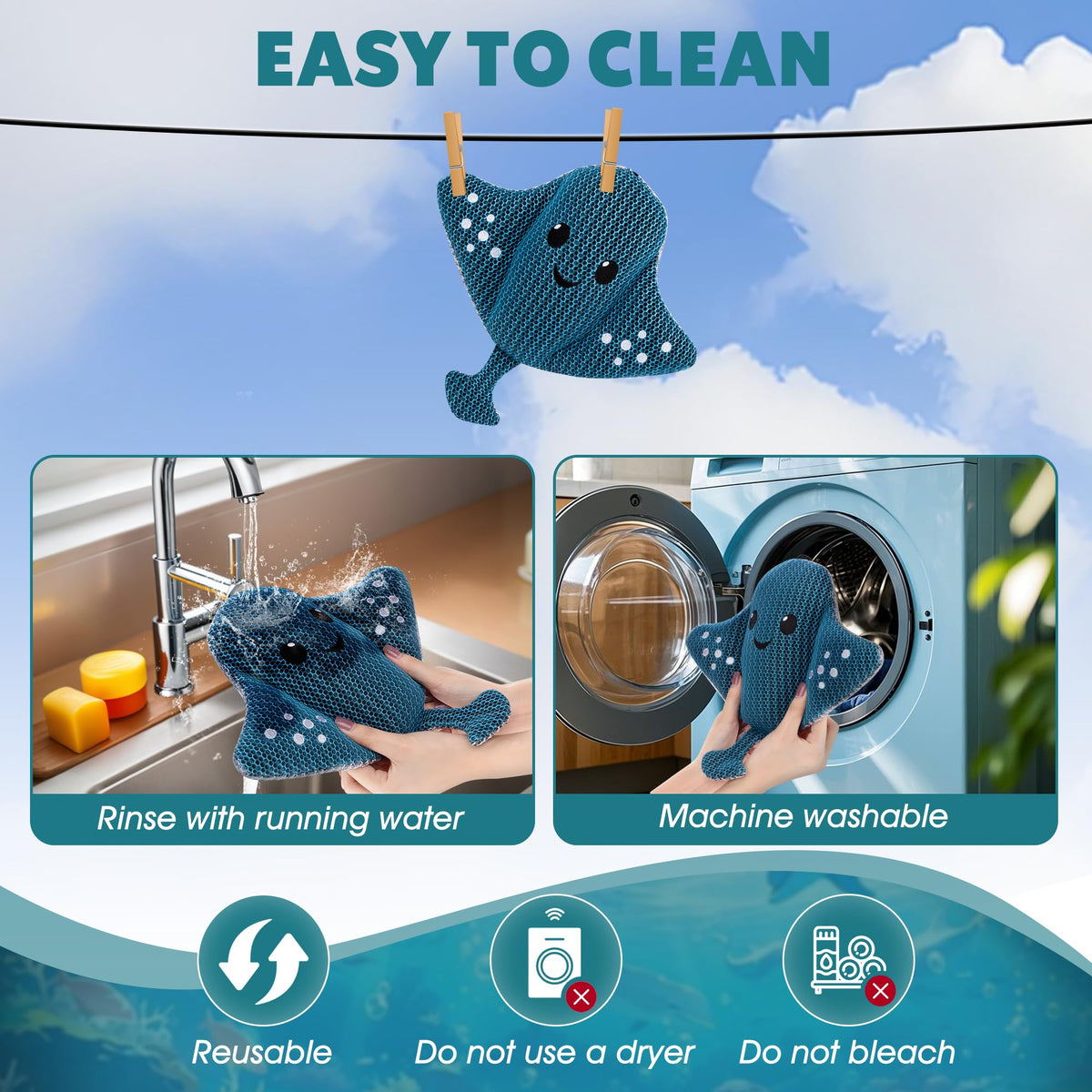 Peloni Ray stingray floating toy adds fun while cleaning.