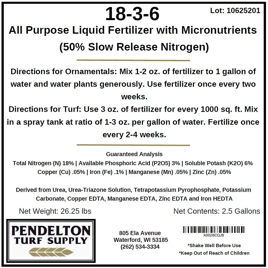 Pendelton 18-3-6 liquid fertilizer lawn application demonstrates even distribution and sustained nutrition.