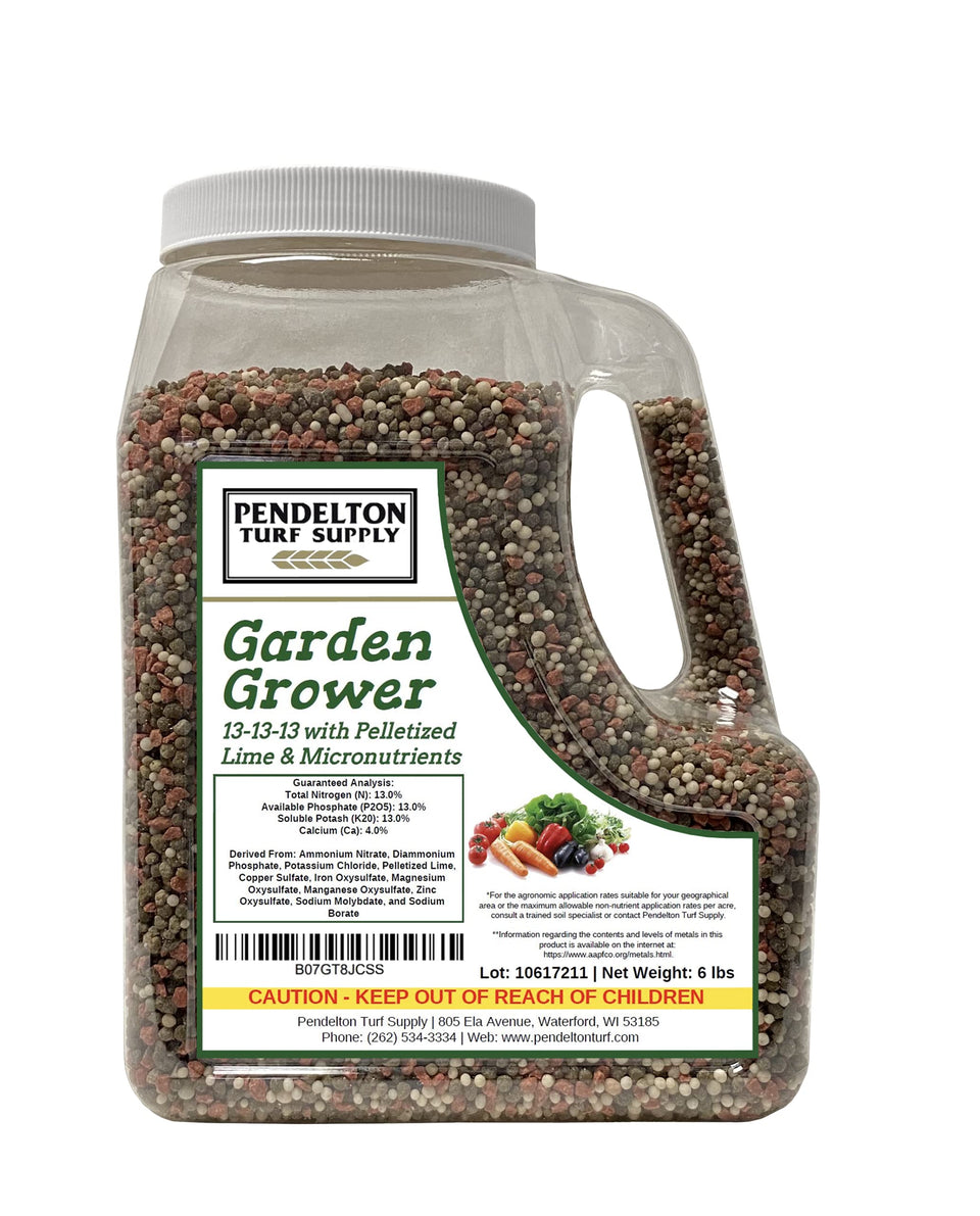 Pendelton Garden Grower fertilizer pellets ready to feed vegetable beds for thriving harvests