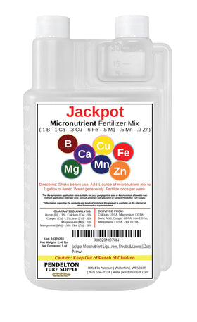 Pendelton Turf Supply Jackpot Micronutrient Mix bottle for indoor and outdoor use, supporting healthy foliage