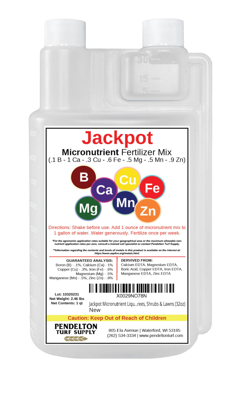 Pendelton Turf Supply Jackpot Micronutrient Mix bottle for indoor and outdoor use, supporting healthy foliage