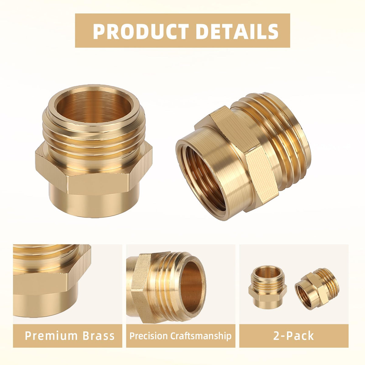 Penitue brass adapter connected to a hose demonstrates quick, tool-free installation.