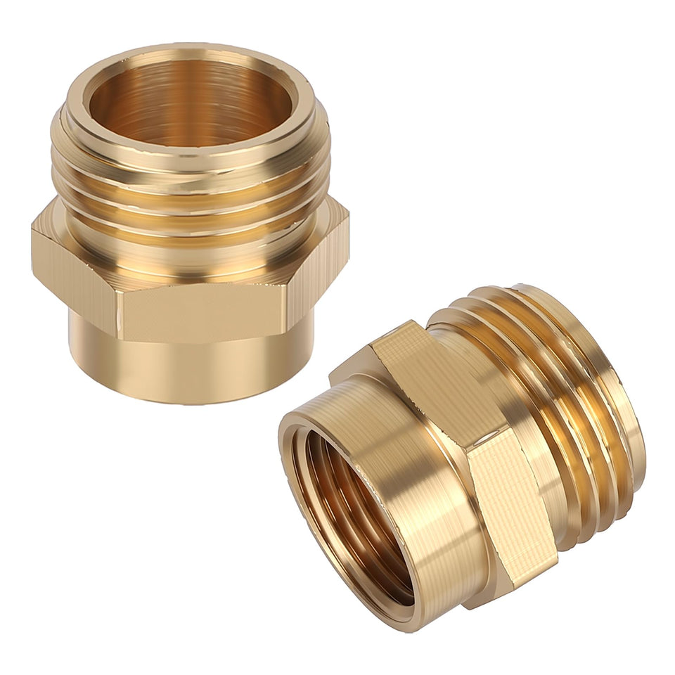 Penitue brass garden hose adapter front view showing sturdy, leak-free connection.