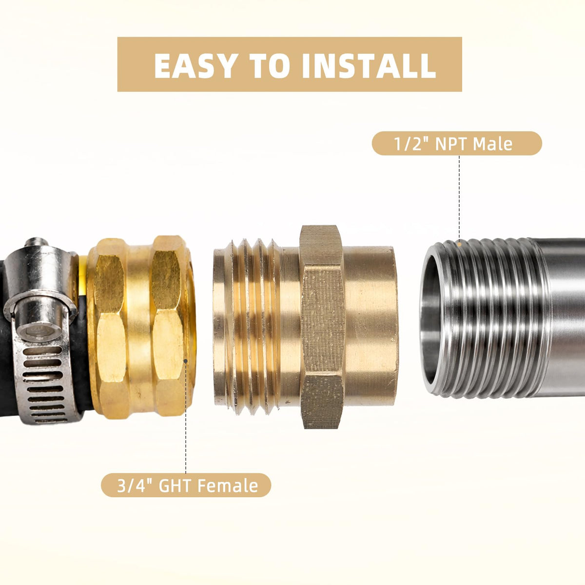 Penitue brass hose adapter pack ready for replacement and DIY projects.
