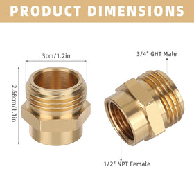 Penitue brass adapter thread detail highlights precise NPT to GHT conversion.