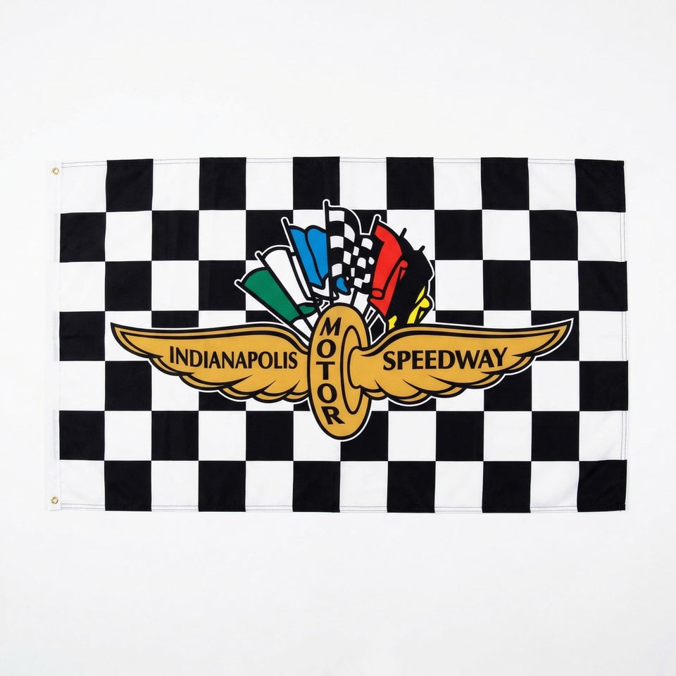 PennantHue Indiana-Polis flag with black-and-white checkered design for dorm decor
