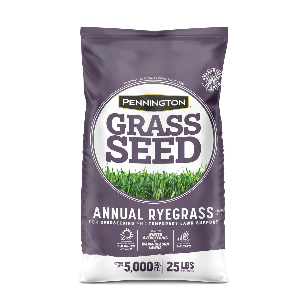 Pennington Annual Ryegrass seed bag for rapid color and establishment