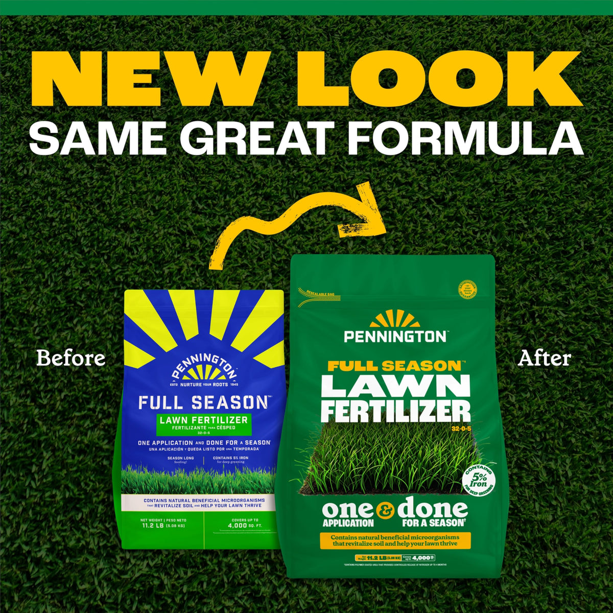 Bag design with clear instructions promotes quick lawn care tasks.
