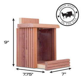 Pennington Cedar Snacker Feeder lid closed to keep seed dry