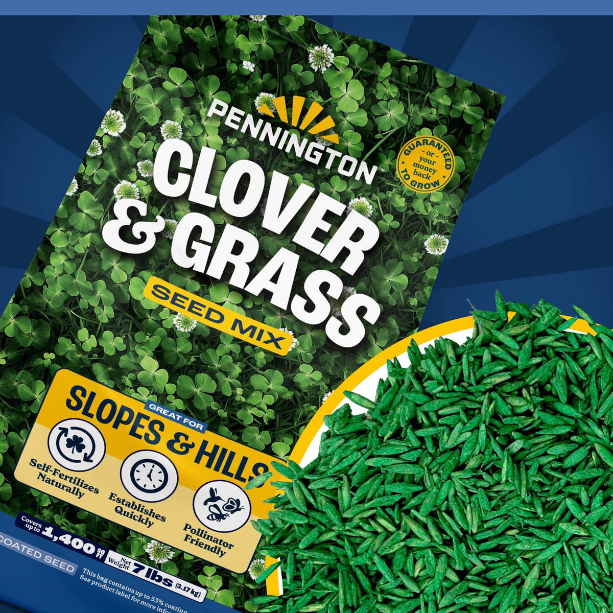 Pennington Clover & Grass Mix on a slope offering erosion control and drought resilience.